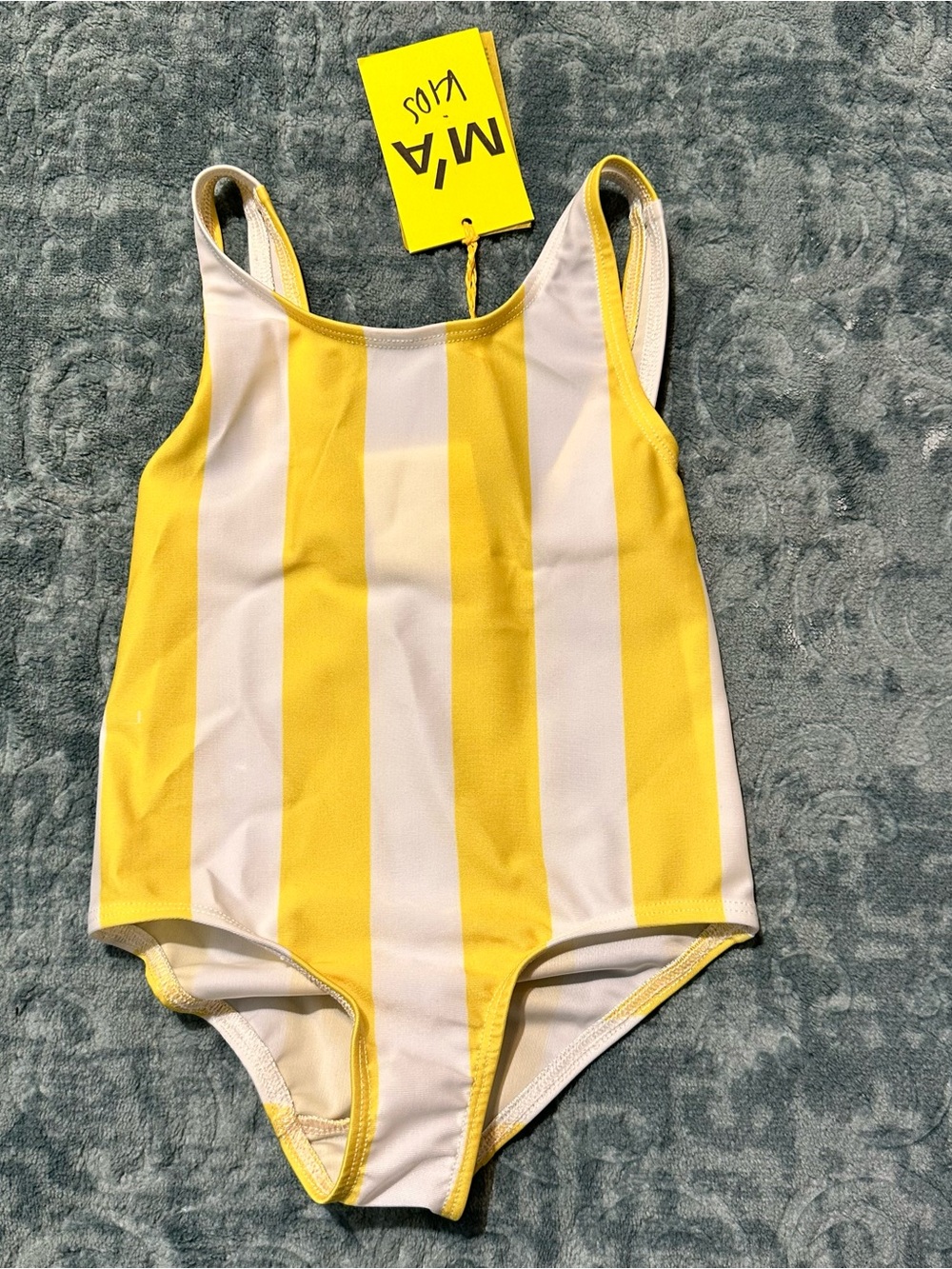Toddler Mia Kids White and Yellow Striped Bathing Suit | Size 2T